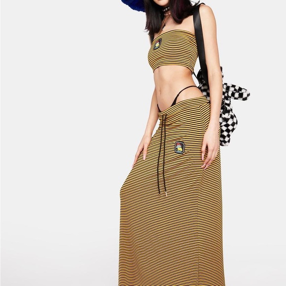 Omighty Shroom Skirt in Olive Stripes Maxi, Size Small - Picture 11 of 11